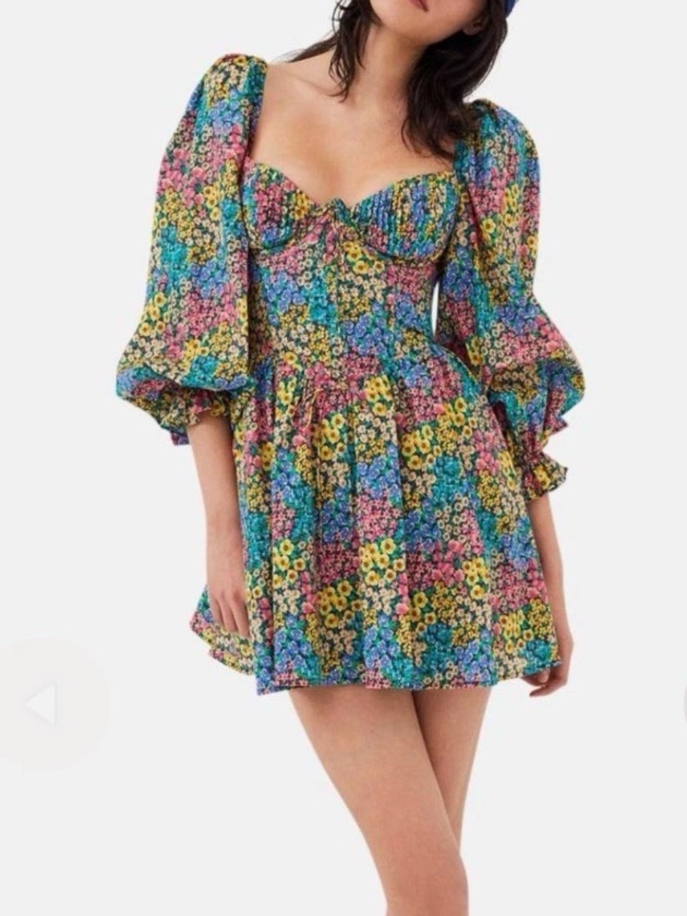 NWT For Love & Lemons Ruth Disty Floral Mini Dress M 100% Organic Cotton